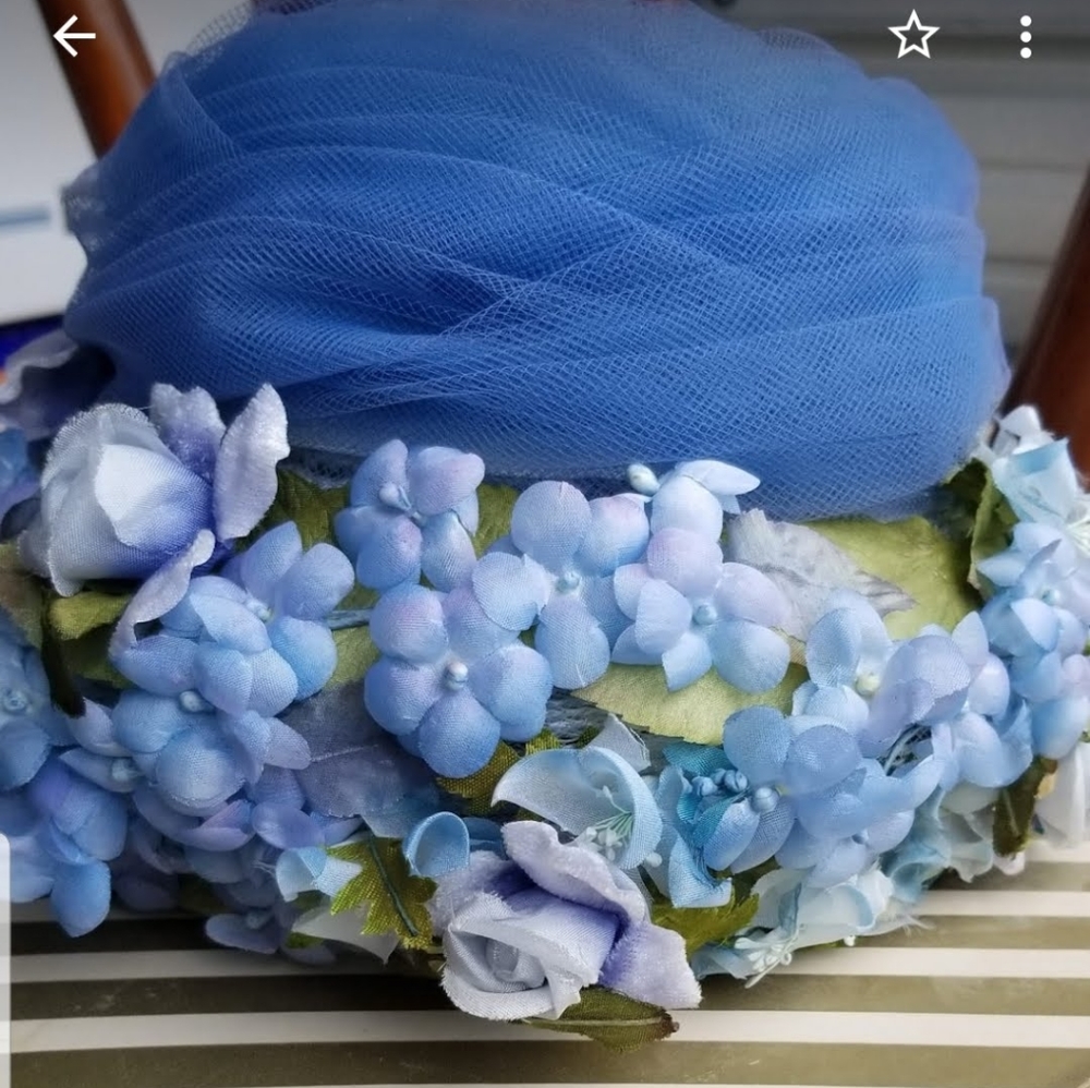 Vintage Blue Floral Hat - 1960